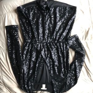 H&M black sequin cross front romper